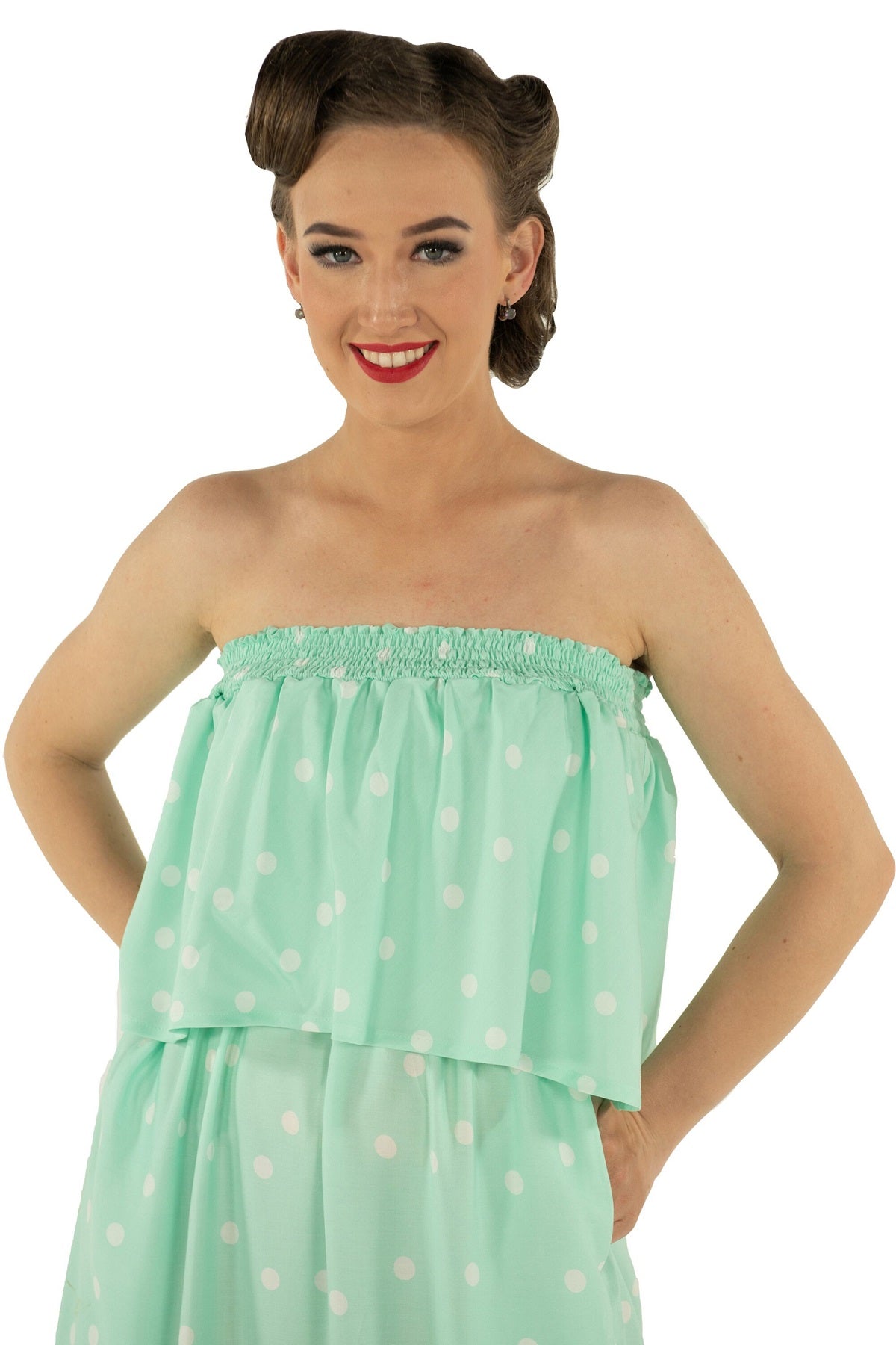  Multi Wear Bandeau & Off-On the Shoulder Dress Mint Polka