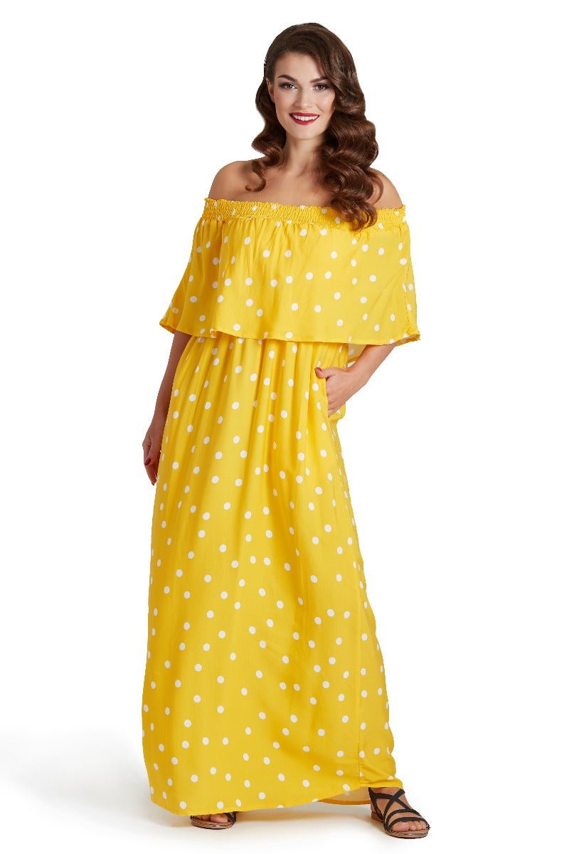 Multi Wear Off  & On the Shoulder Dress Yellow Polka Dot