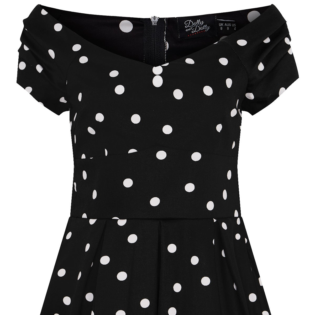 Off Shoulder 50s Polka Dot Evening Dress in Black-White