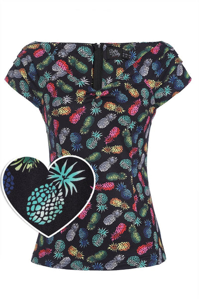 Front view of Off Shoulder Black Pineapple Top