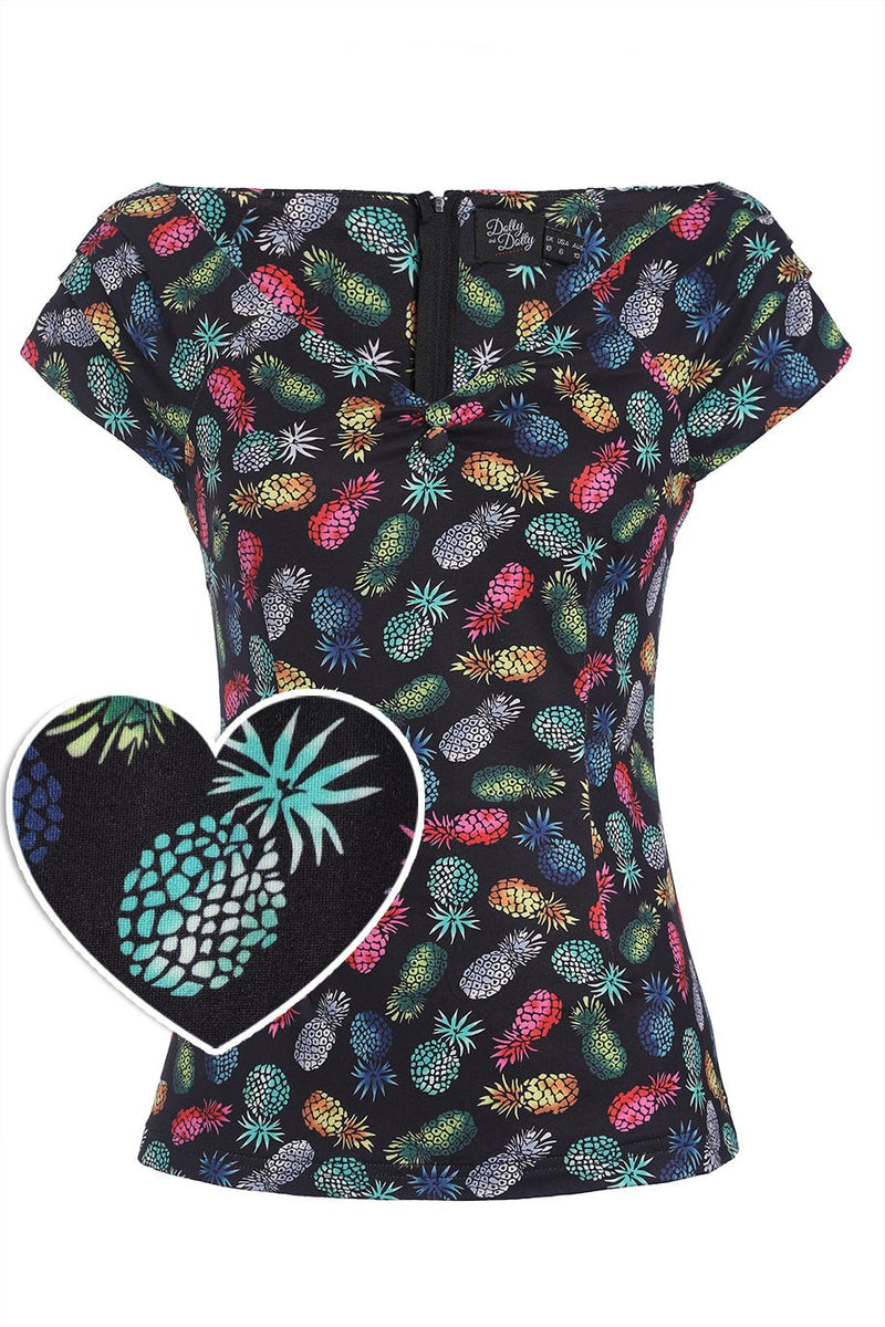 Front view of Off Shoulder Black Pineapple Top
