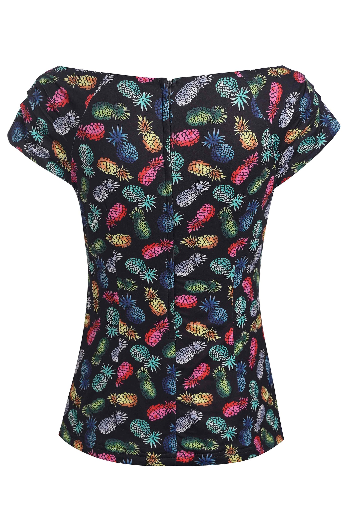 Back view of Off Shoulder Black Pineapple Top