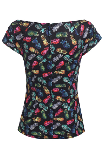Back view of Off Shoulder Black Pineapple Top