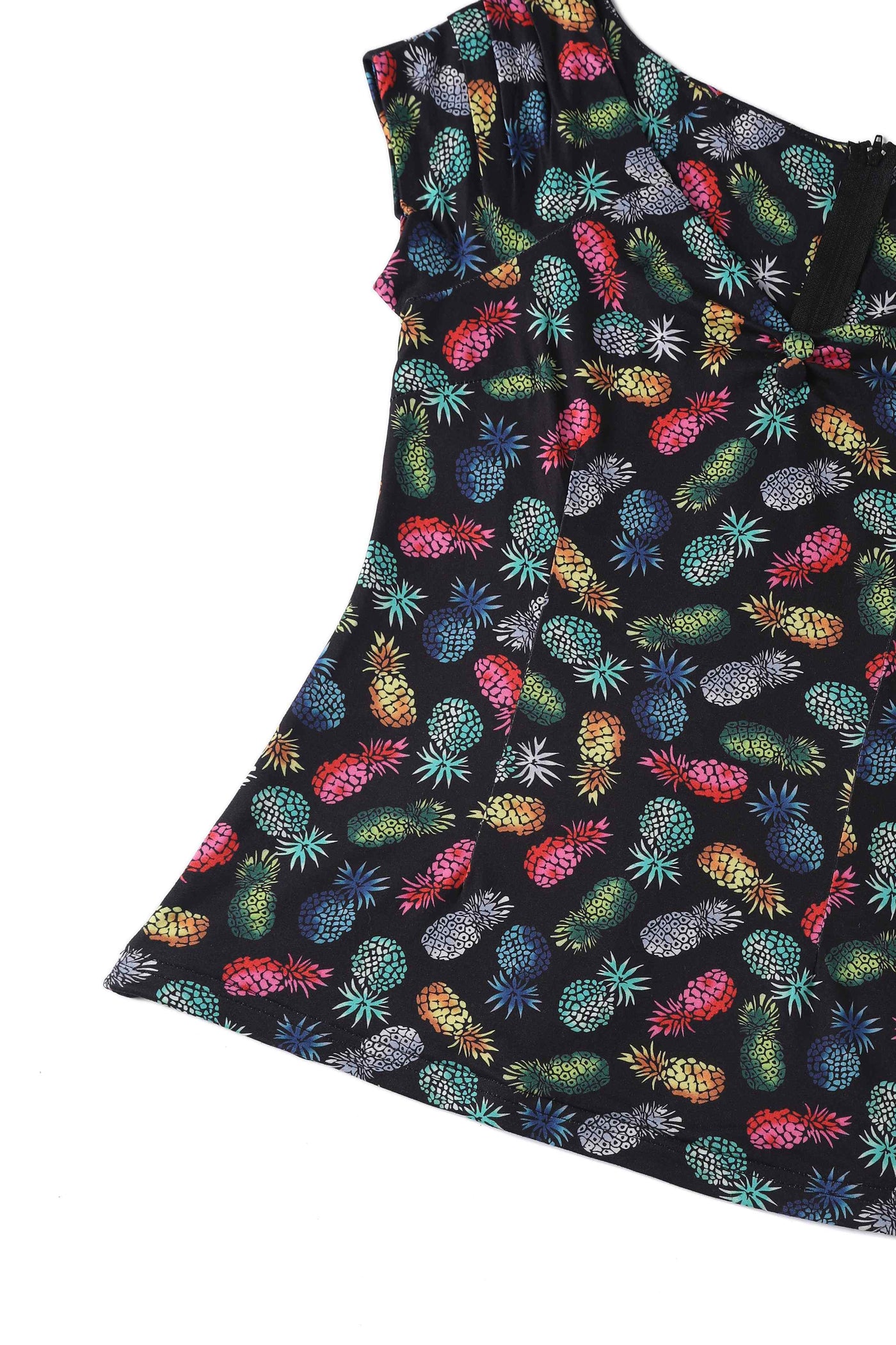 Close up view of Off Shoulder Black Pineapple Top