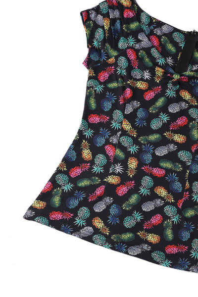 Close up view of Off Shoulder Black Pineapple Top