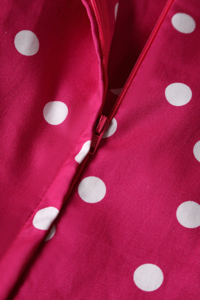 Close up view of Off-Shoulder Polka Dot Evening Dress in Hot Pink/White