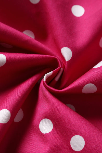 Close up view of Off-Shoulder Polka Dot Evening Dress in Hot Pink/White