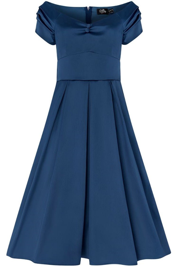 Off Shoulder Prussian Blue Satin Evening Dress