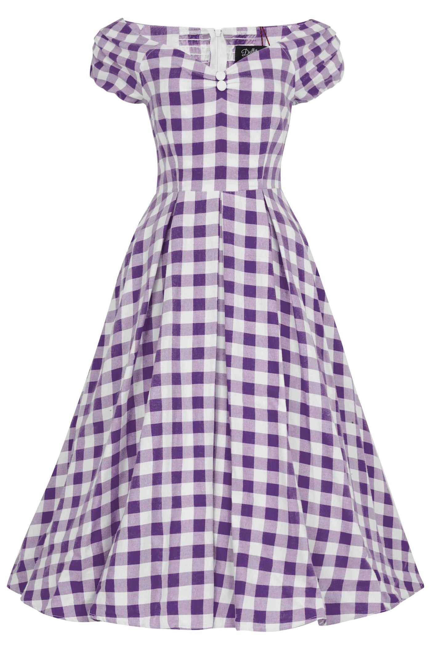 Off Shoulder Purple Gingham Dress