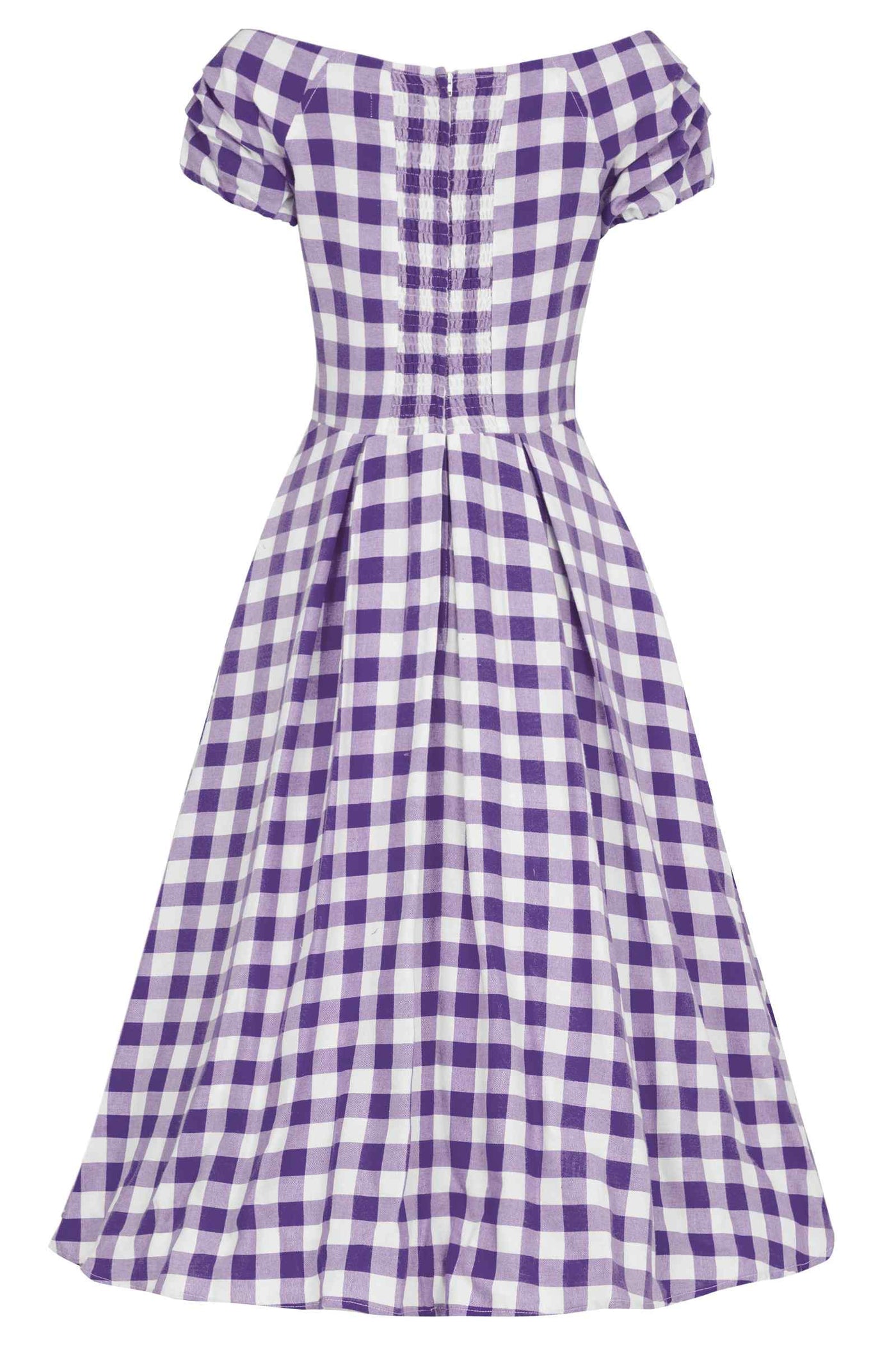 Off Shoulder Purple Gingham Dress