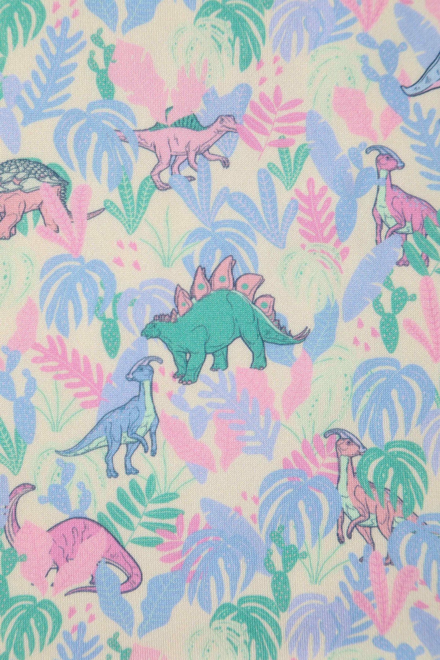 Close up View of Pastel Dinosaur Off Shoulder Dress
