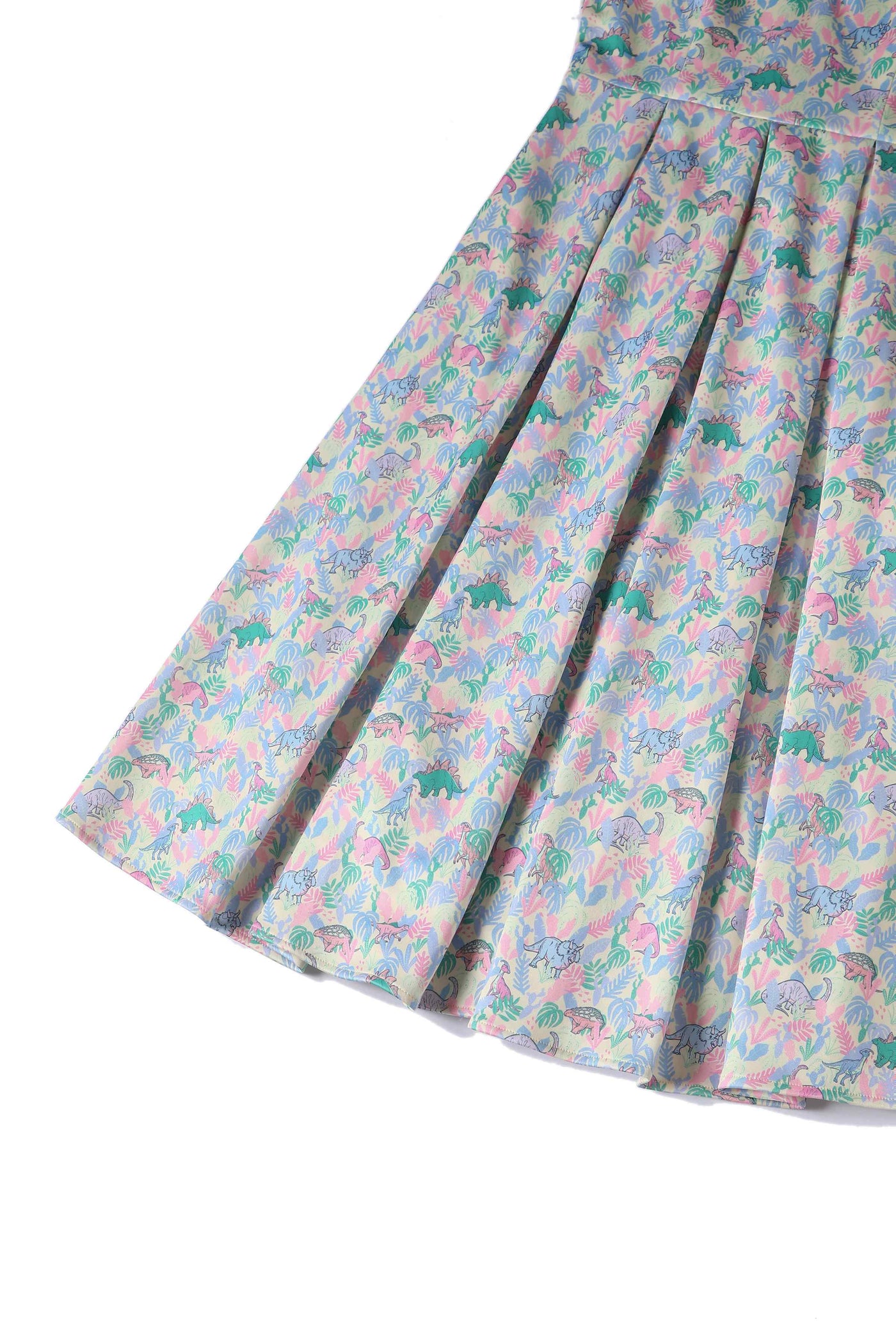 Close up View of Pastel Dinosaur Off Shoulder Dress