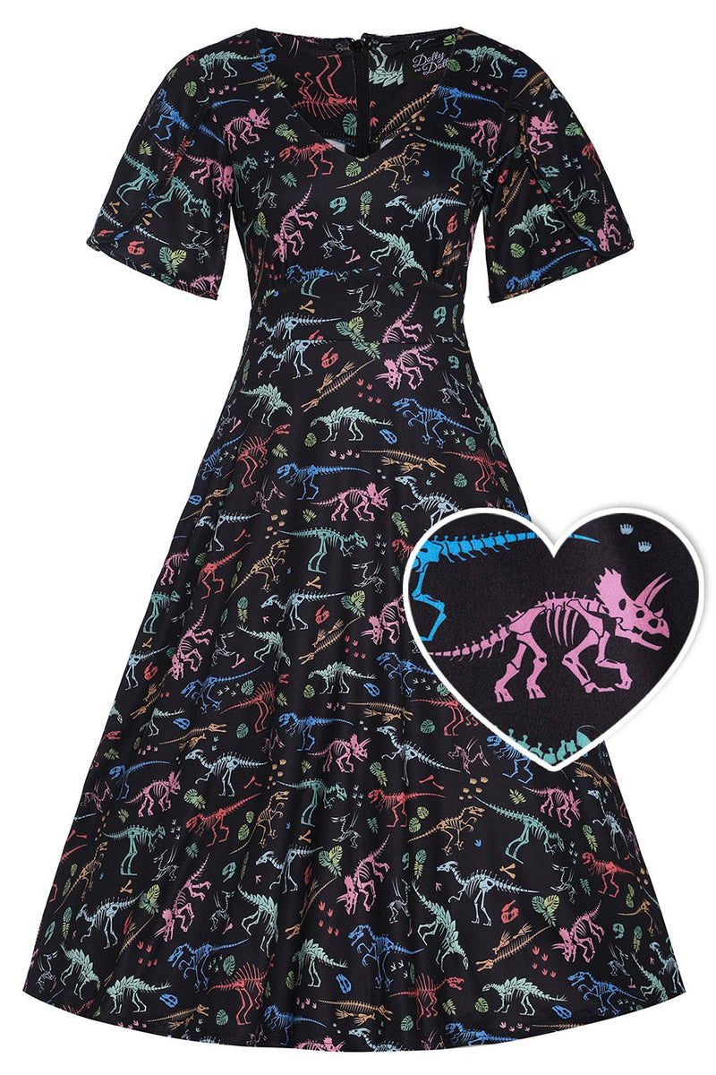 Petal Sleeved Flared Dress In Fossil Print