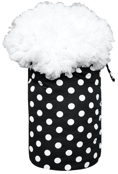 String Tie Bag in Black with White Polka