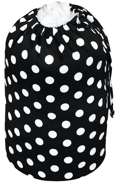 String Tie Bag in Black with White Polka