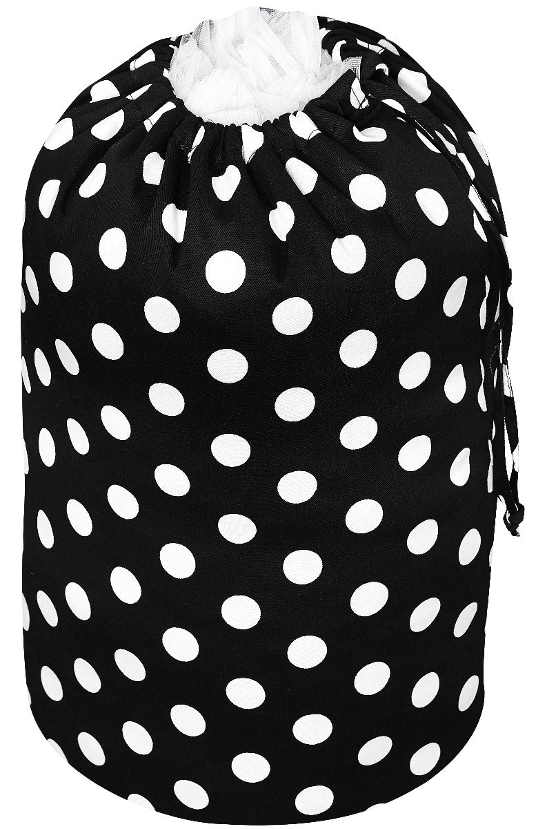String Tie Bag in Black with White Polka