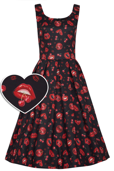 pin-up-lip-cherry-print-swing-dress-with-pockets-front-view