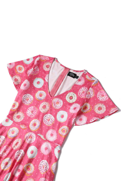 Close up view of Pink Donut Short Sleeved Dress