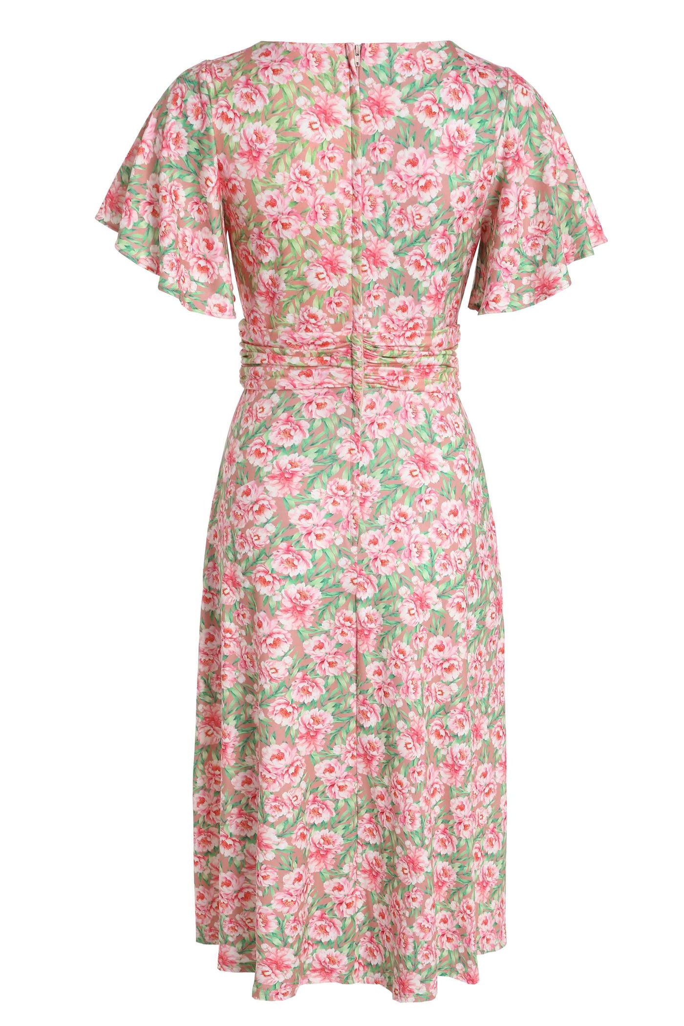 Back View of Pink Floral Casual Short Sleeved Dress