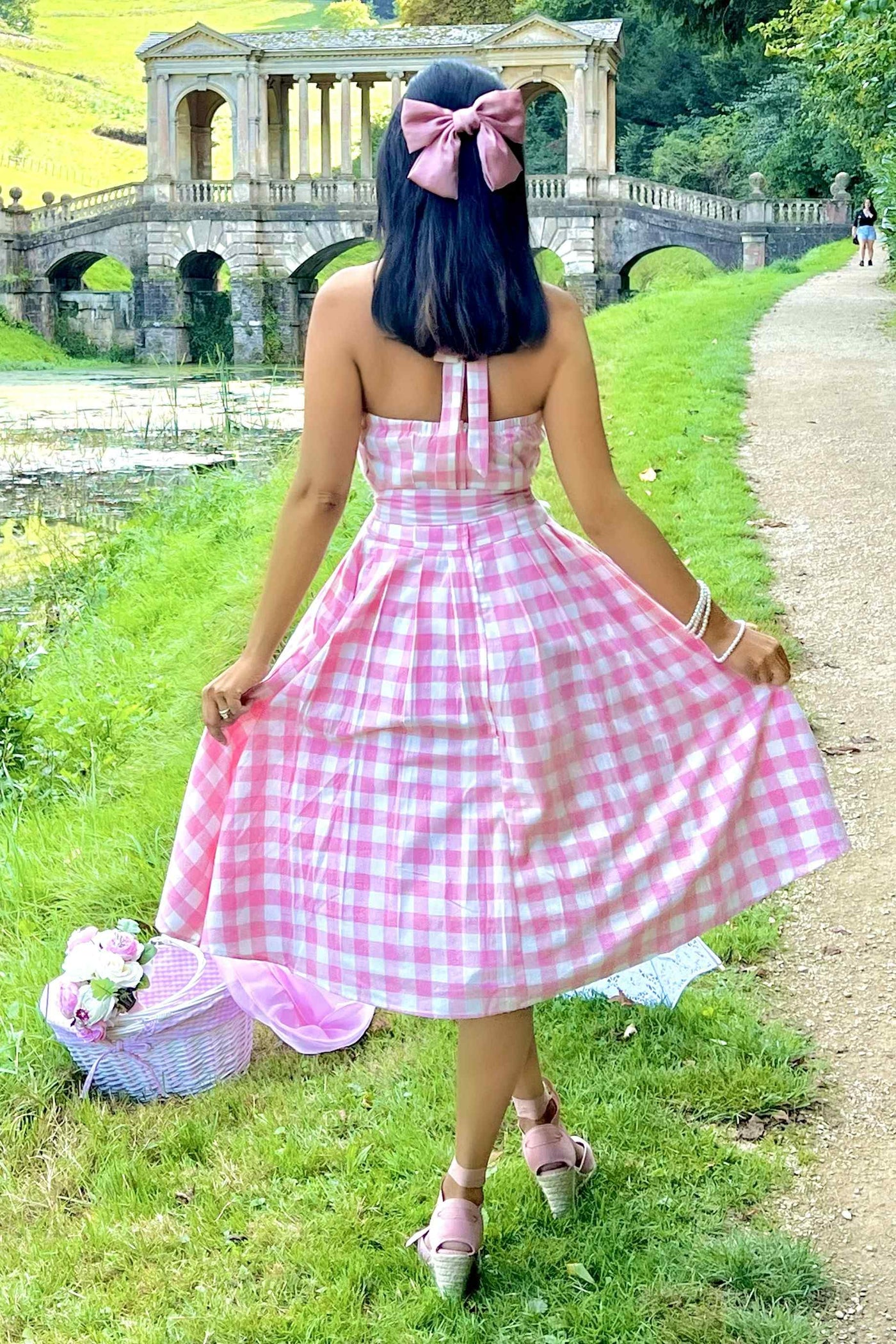 Sophia Rockabilly Halterneck Pink Gingham Swing Dress