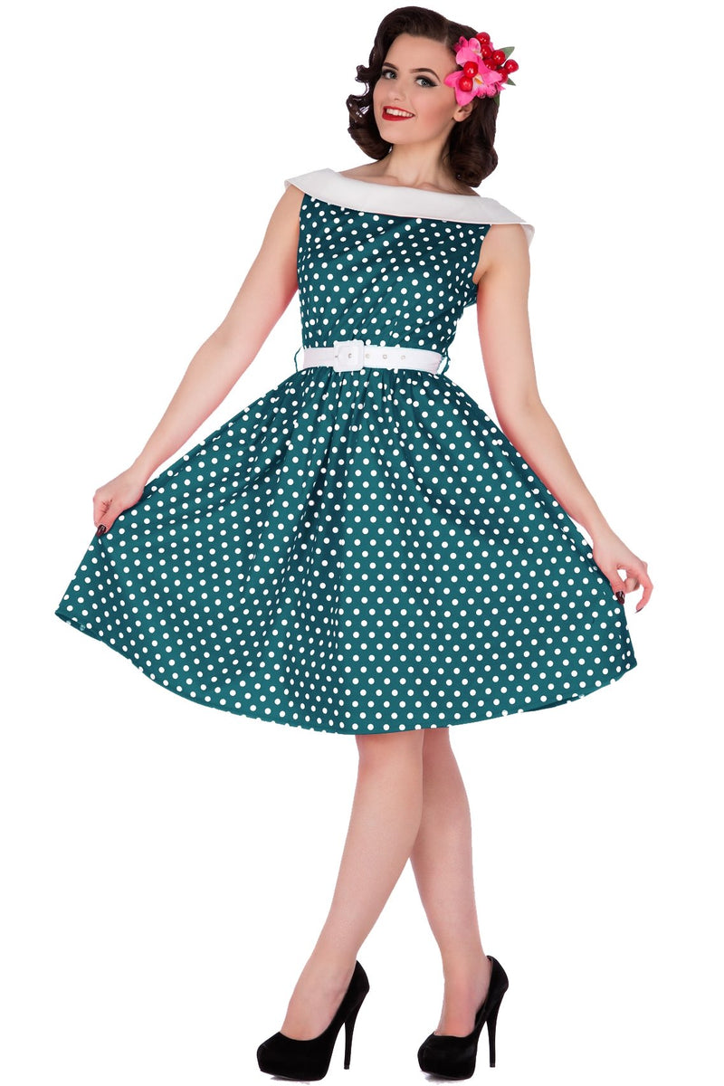 Polka Dot Vintage Dress in Peacock Blue