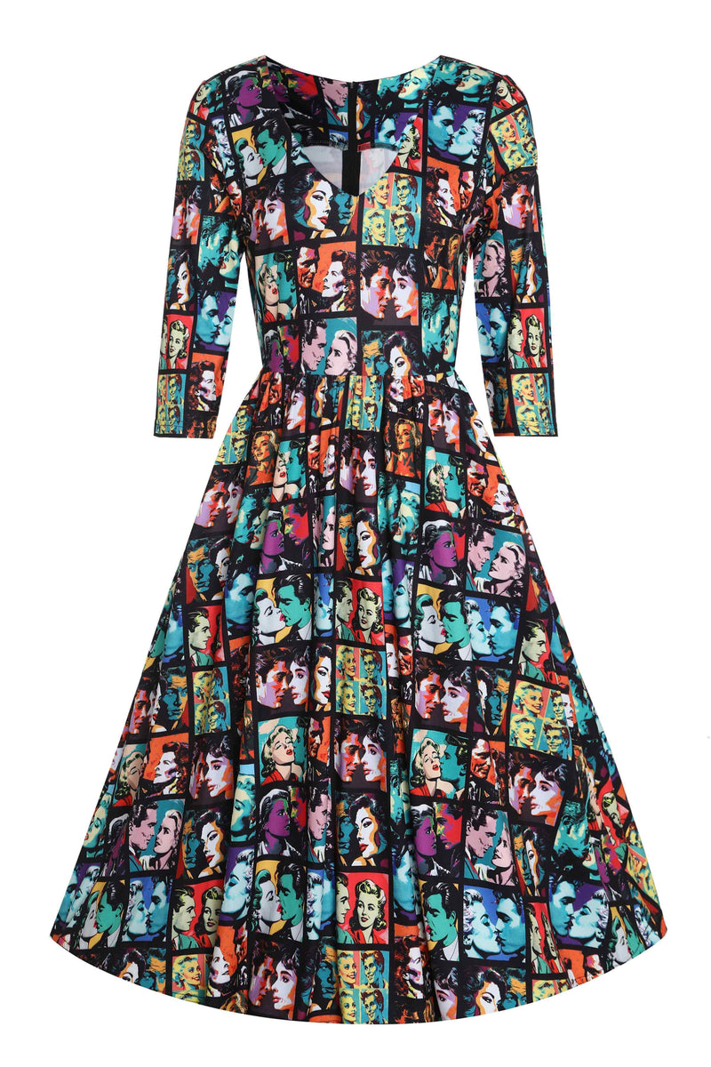 Front View of Pop Art Romance Long Sleeved Dress