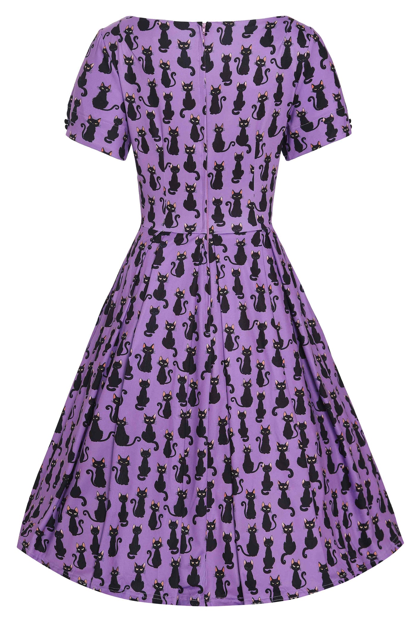 Back view of Purple Black Cat Flared Dress
