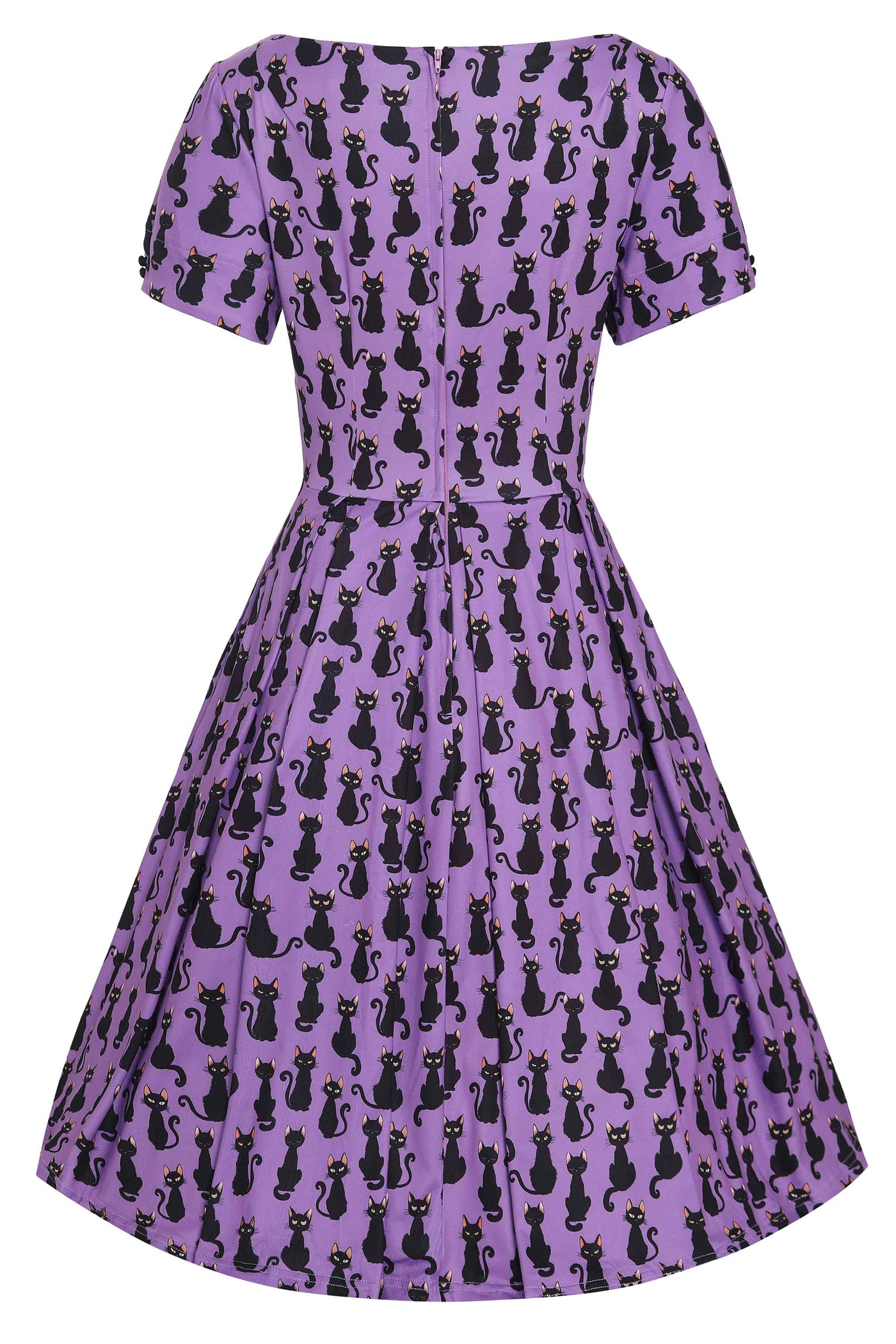 Purple Black Cat Flared Dress