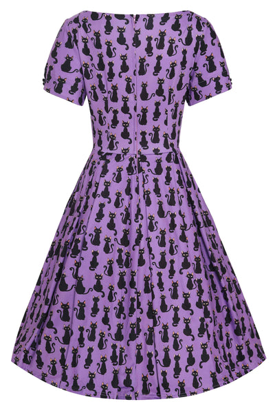 Back view of Purple Black Cat Flared Dress