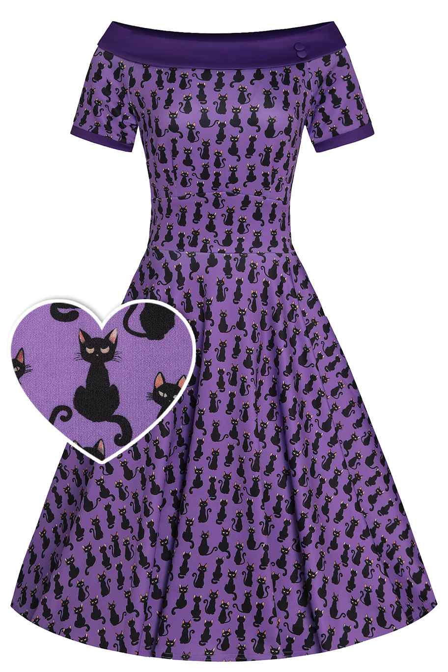 Purple Black Cat Swing Dress