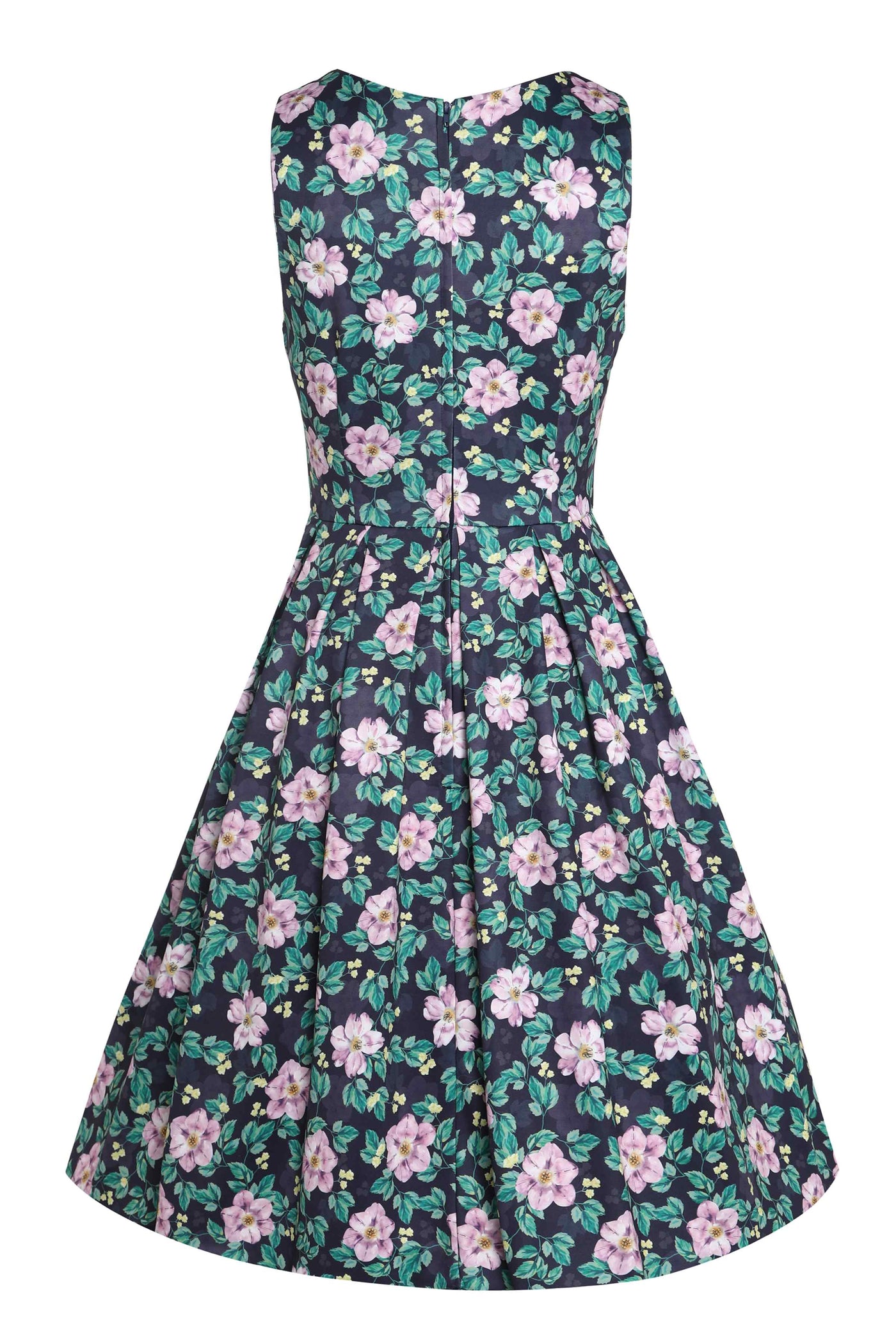 Back  View of Purple Floral Formal Swing Dress