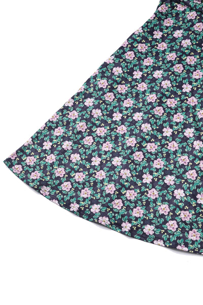 Close up View of Purple Floral Ruffled Casual Dress