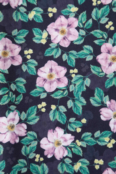 Close up View of Purple Floral Ruffled Casual Dress