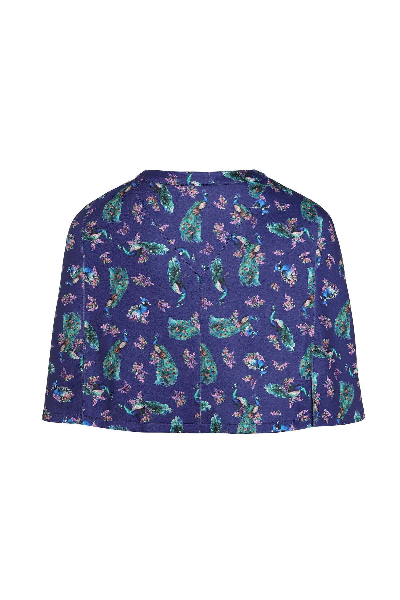 Back View of Purple Peacock Bow Neck Coat