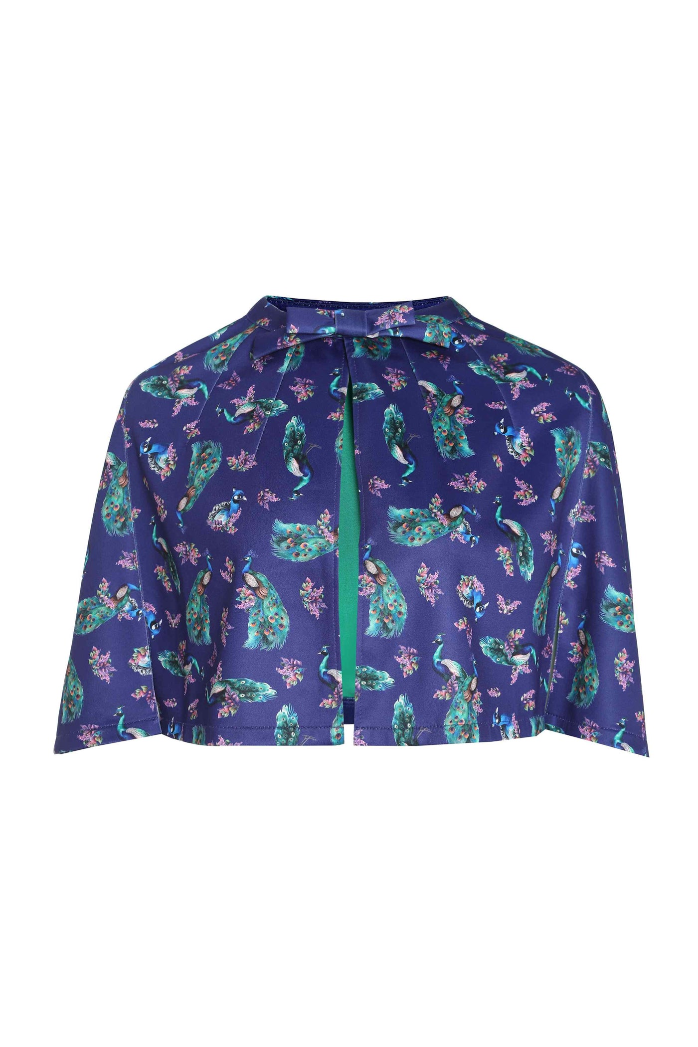 Front View of Purple Peacock Bow Neck Coat