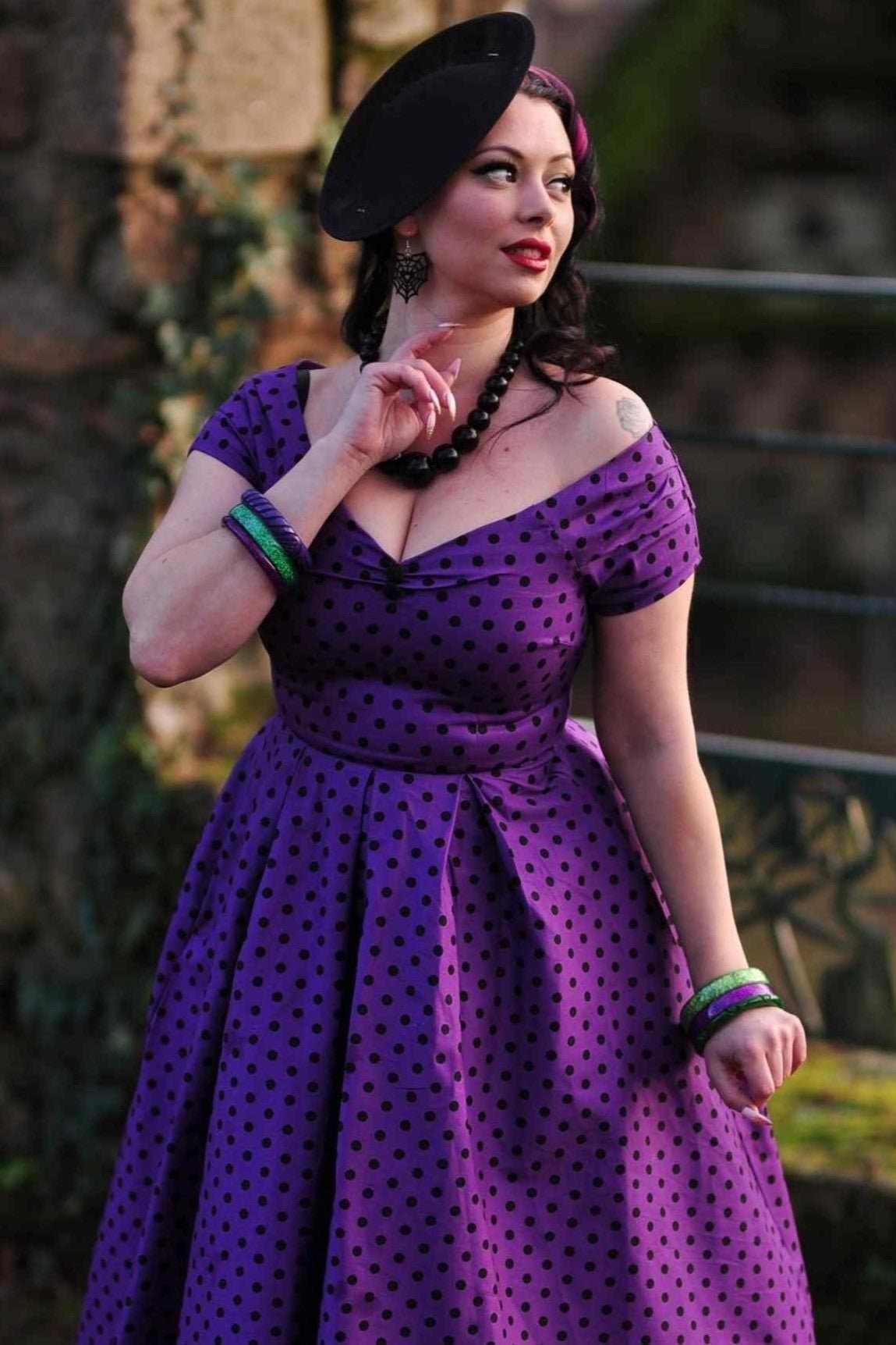 Purple polka dot dress deals