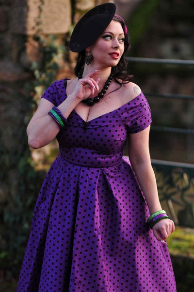 Purple Polka Dot Off Shoulder Dress