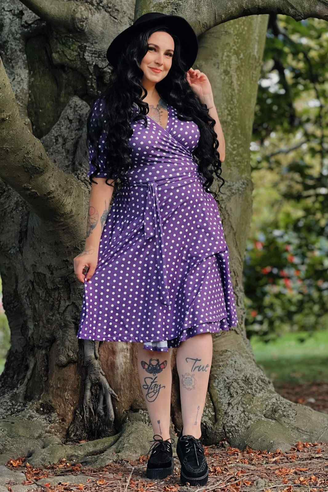 Purple Polka Dot Wrap Dress