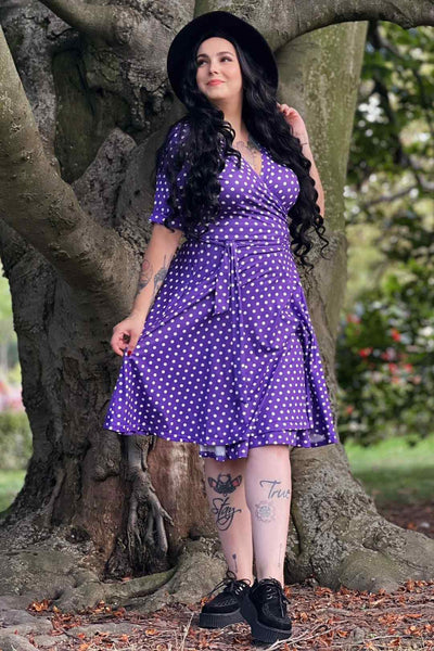 Purple Polka Dot Wrap Dress