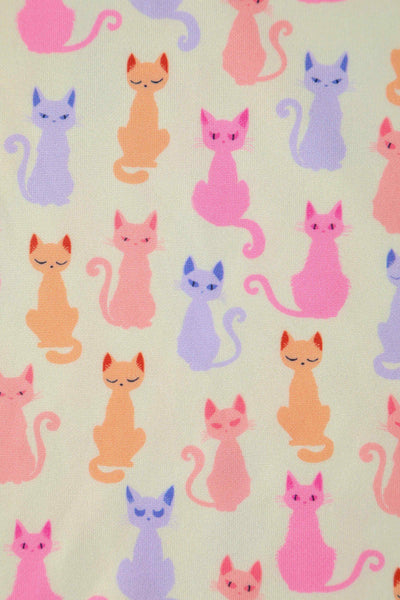 Close Up View of Rainbow Cat White Short Sleeve Swing Dress