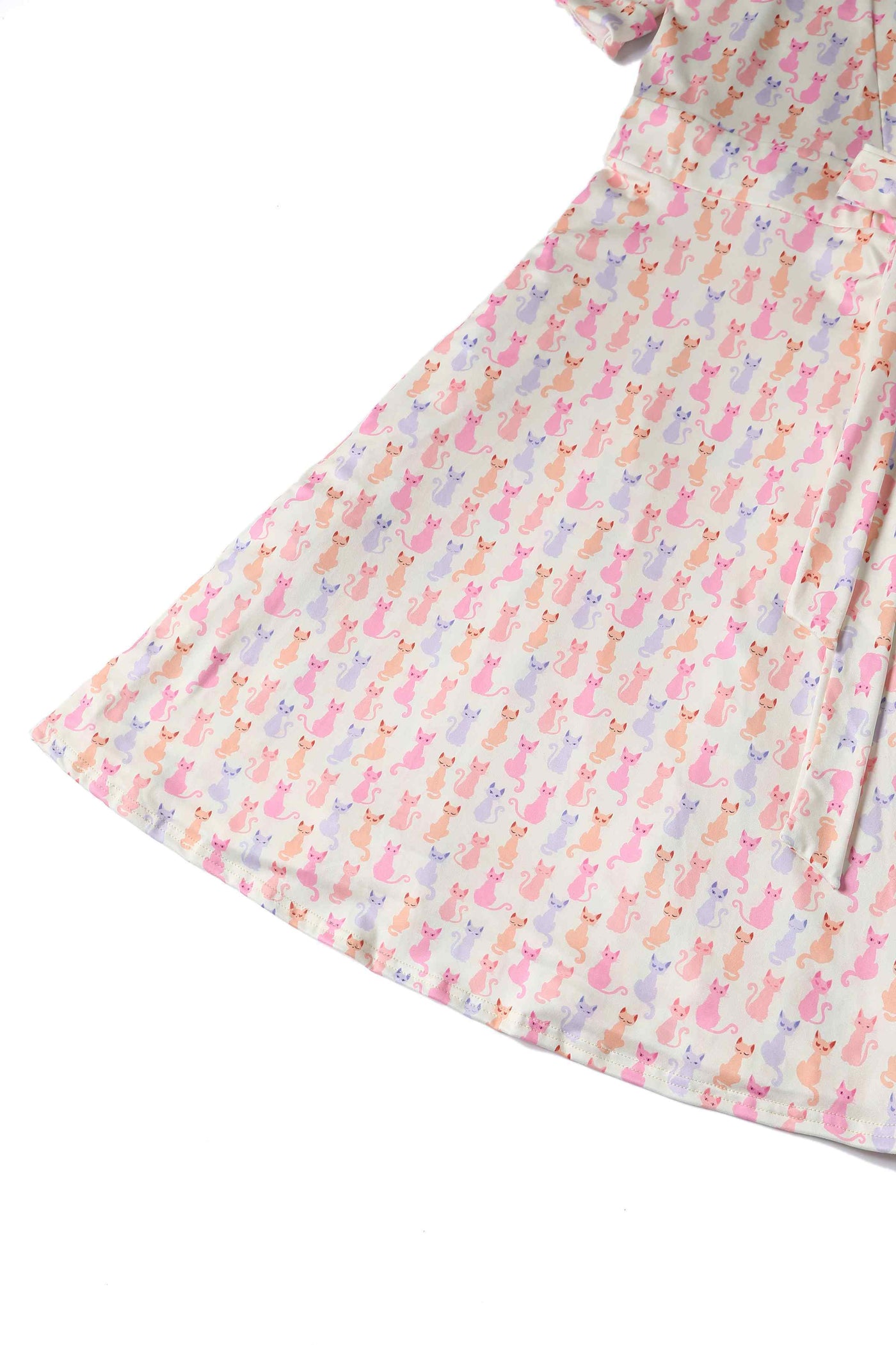 Close up View of Rainbow Cat White Wrap Dress