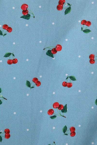 Close up View of Red Cherry Blue Wrap Dress