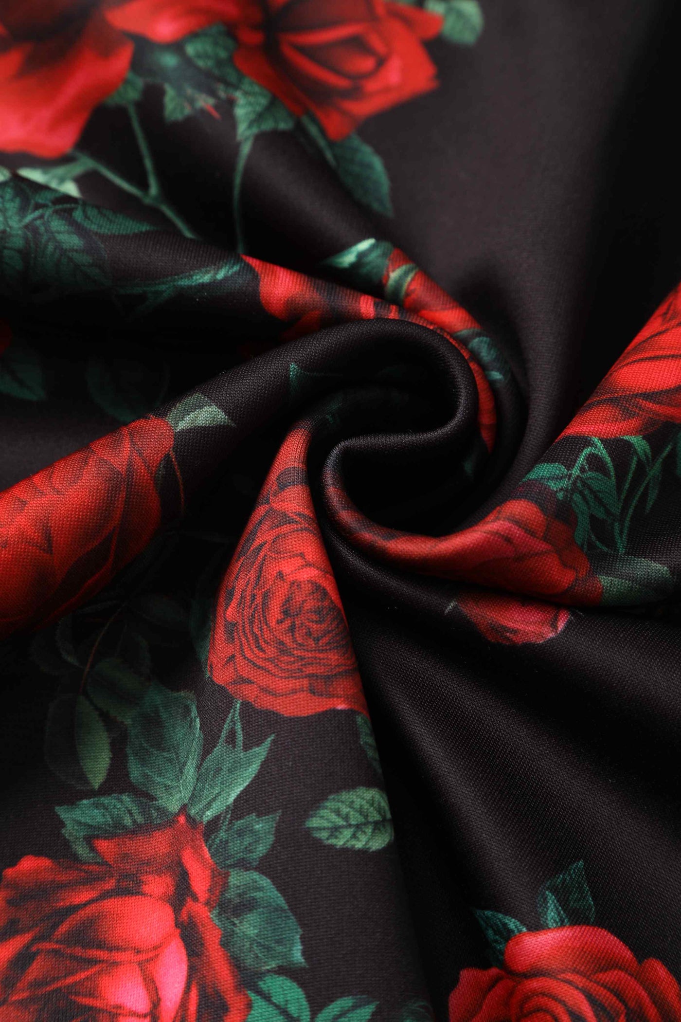 Red Rose Formal Swing Dress in Black Fabric