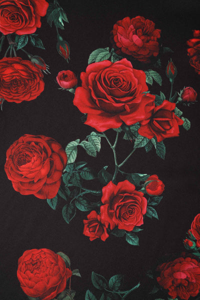 Red Rose Formal Swing Dress in Black Close up Print
