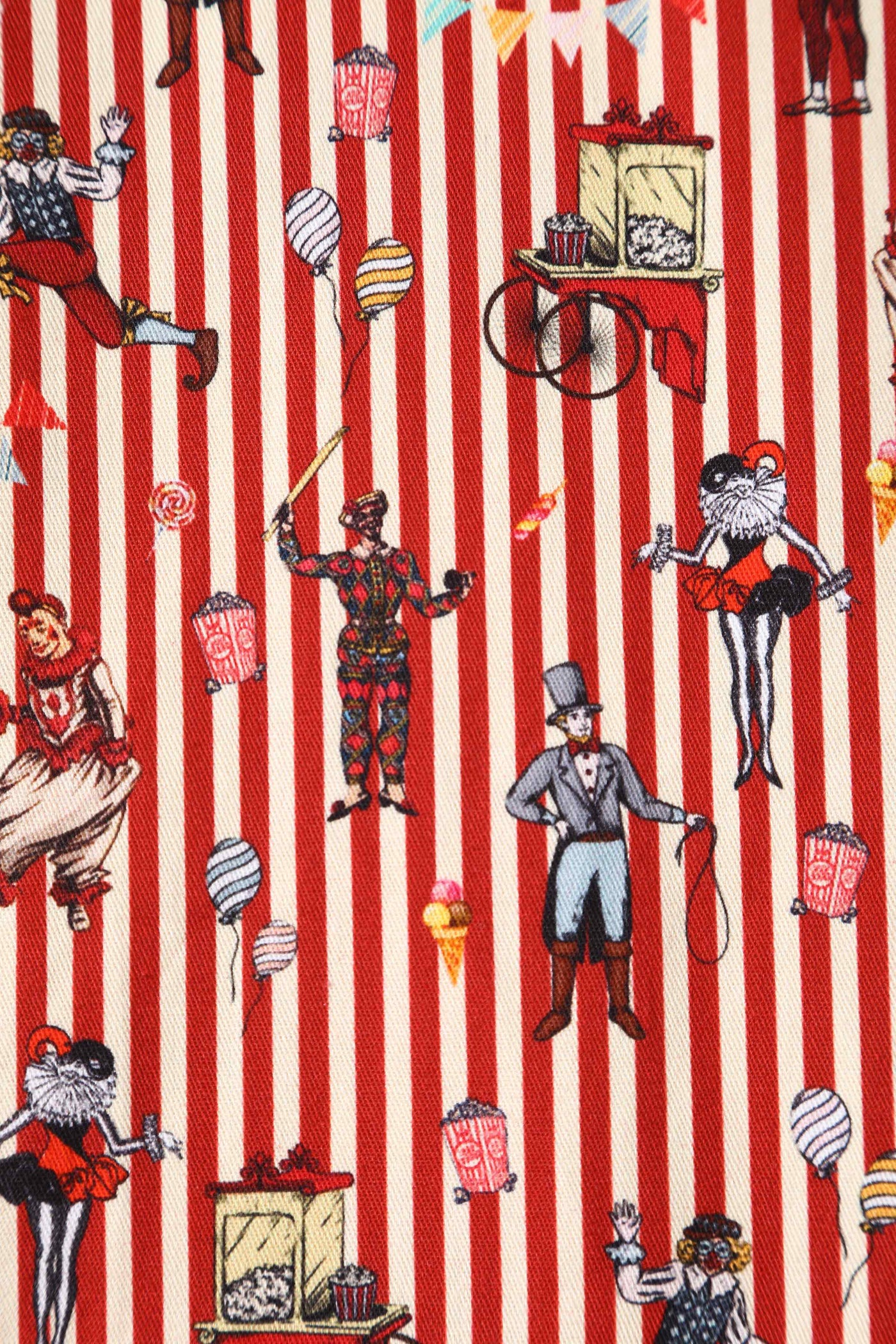 Close up View of Red Vintage Circus Striped Shirt Dress With Collar