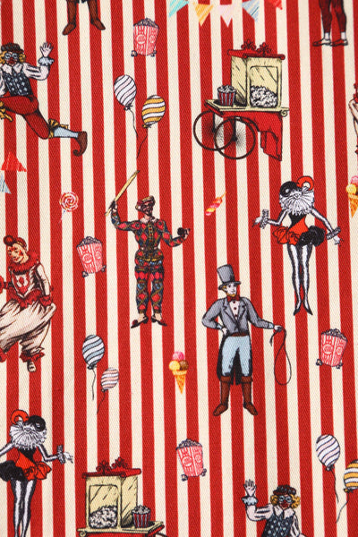 Close up View of Red Vintage Circus Striped Shirt Dress With Collar