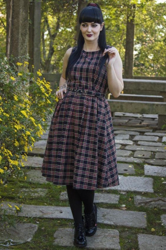 Retro 1950s Check Swing Dress in Black/Red