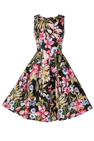 Retro Floral Swing Dress in Tropical
