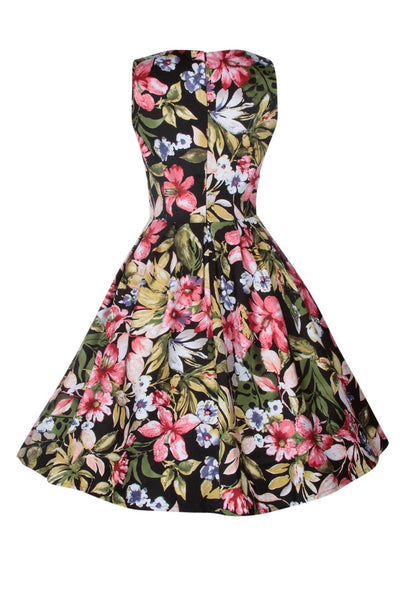 Retro Floral Swing Dress in Tropical