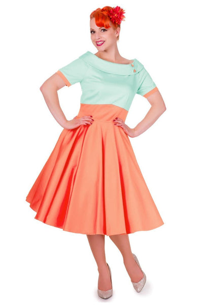 Retro Full Circle Dress in Mint Green-Coral